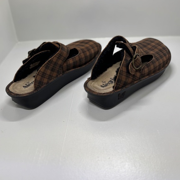 Women’s Alegría Brown Plaid Fur Sherpa Lined Leather Mules size 42 US 11 men 9 - Picture 5 of 10